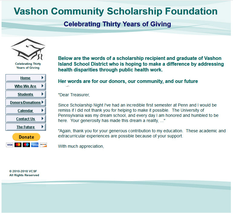 Vashon Community Scholarship Foundation web site